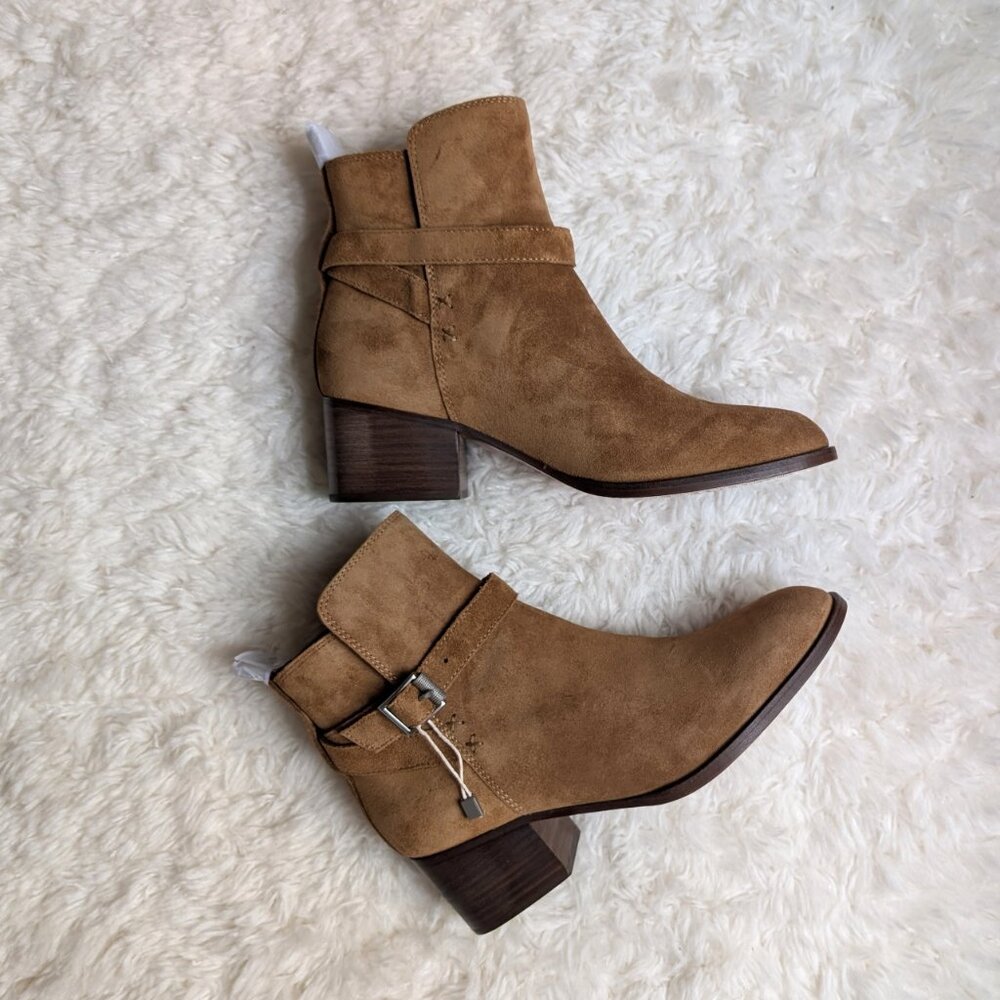 NWT rag & bone Walker Buckled Suede Ankle Boots in Golden Brown (size: 6)